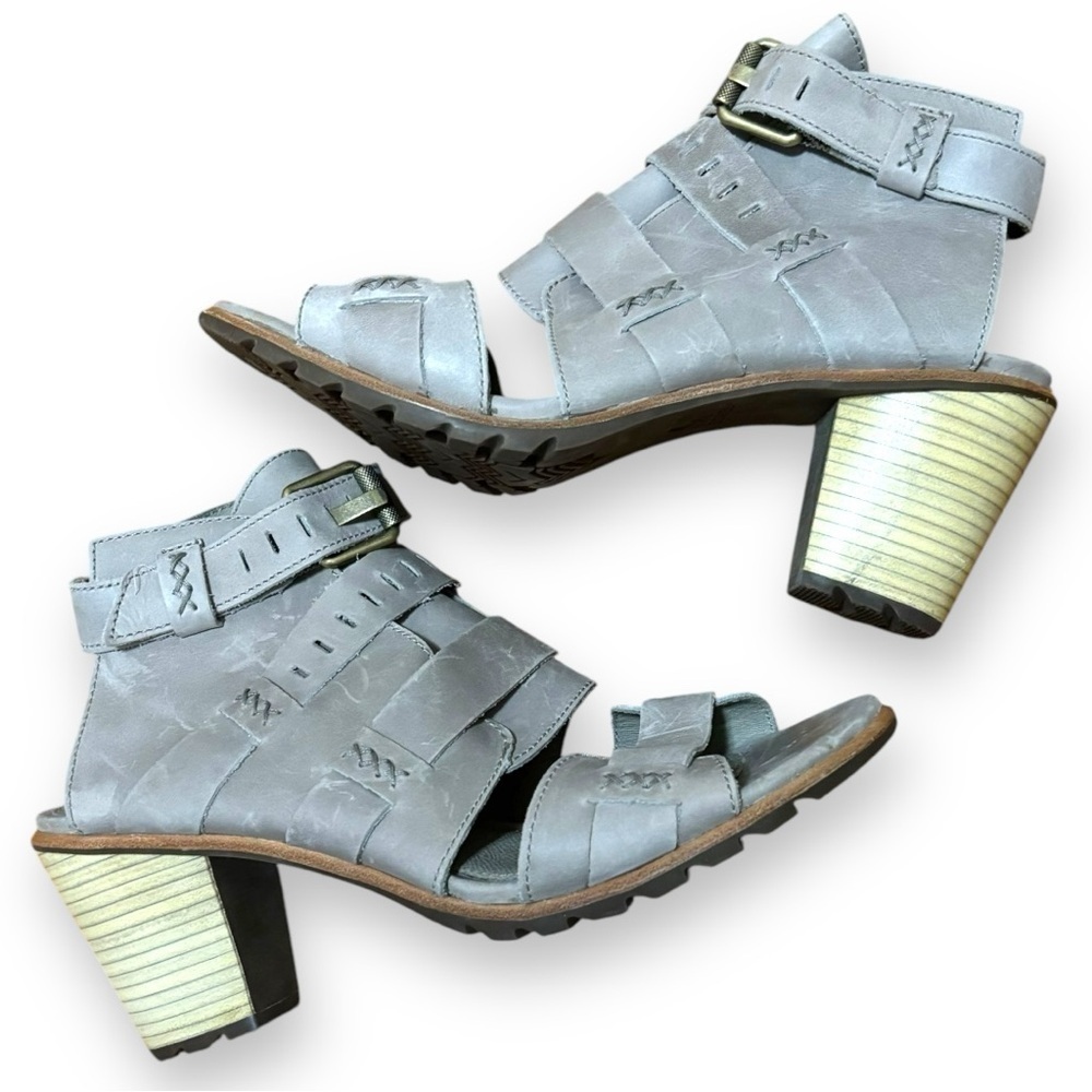Sorel Gray/Taupe Buckle Nadia Leather Heeled Sandal - Size 10 - Picture 1 of 8